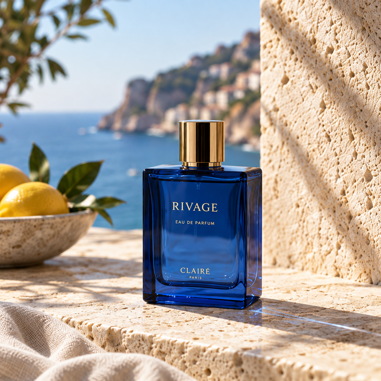 Illustrative cobalt perfume photograph B; not a Nano Banana Pro output